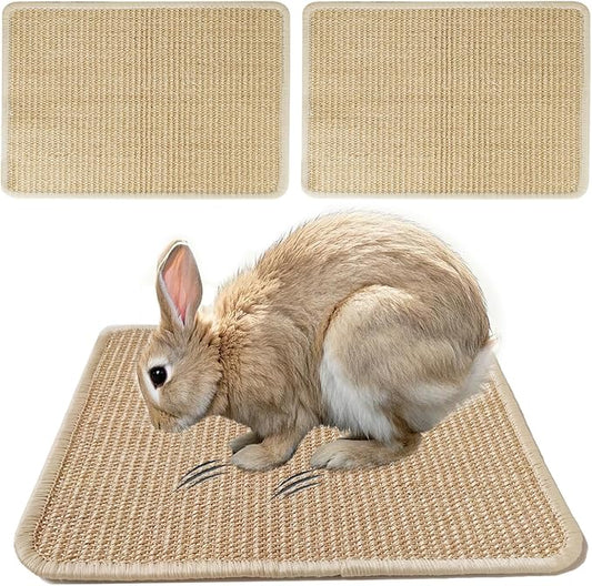 KEYIDE 2Pcs Rabbit Scratcher Pad for Nails, Natural Sisal Bunny Scratching Mat Cooling, Rabbit Grinding Claws Pads Bunny Resting Bed Chew Toy for Guinea Pig Rat Sleeping Playing, 24"X16"