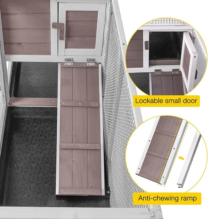 Aivituvin Rabbit Hutch Indoor 2 Story Bunny Cage Outdoor Guinea Pig Cage with Caster Wheels Chicken Coop with Run, 3 Pull Out Tray (Brown&White)