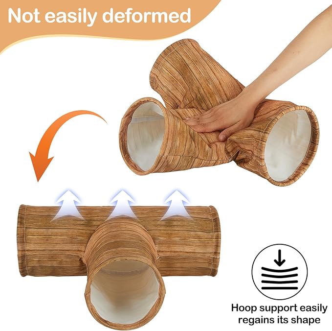 Bienbee Guinea Pig Tunnel, 3 Way Washable Guinea Pig Hideout,Foldable Rabbit Tunnel Guinea Pigs Toys for Bunny Hamster Chinchilla Ferret Rabbit Guinea Pigs Accessories Wood Grain