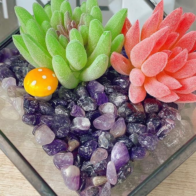 QINJIEJIE Amethyst Crystal Gravel Polished Rocks Chips Stones Pea Quartz 0.3-0.4" Tumbled Stone Crushed Natural Gem Gravel Home Decoration Small Pebbles Vase Filler Landscape Bottom Ornament 0.9lb