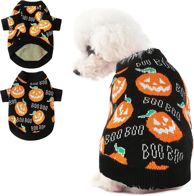 NACOCO Dog Halloween Pumpkin Sweater - Pet Clothes Cat Knitwear Apparel - Holiday Party Halloween Warm Puppy Outfit(L)