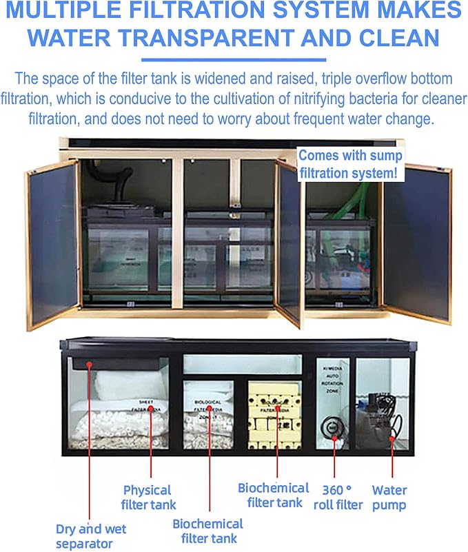 400 Gallon Aquarium Tempered Ultra-Clear Glass with Complete Setup in Black and Gold Trims
