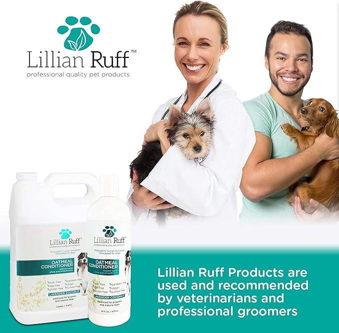 Lillian Ruff PRO Formula Oatmeal Dog Conditioner - Nourishing & Calming Relief for Allergies & Sensitive Skin - Detangles, Softens & Adds Shine with Oatmeal, Coconut Oil & Lavender - USA (Gallon+Pump)