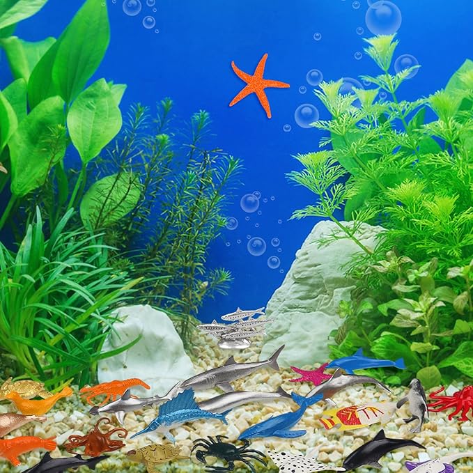 54 Pack Assorted Mini Vinyl Plastic Ocean Sea Animal Figures Toy Set, Realistic Under The Sea Life Figure Bath Gift for Child Educational Kids Party Cake Cupcake Topper