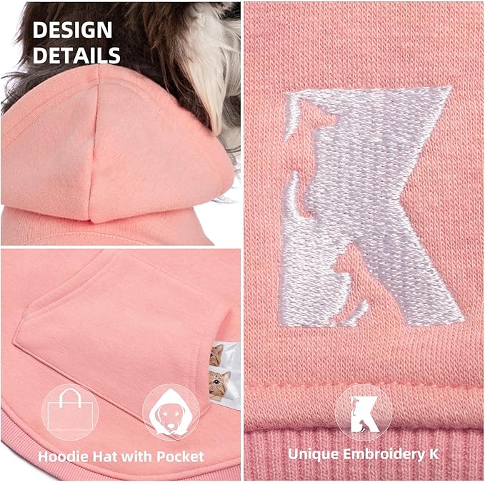 Koneseve Dog Hoodie - Fleece Warm Sweater with Pocket, Soft Clothes for Daily Wear, Basic Hooded Sweatshirts, Winter Coat Clothing, Comfort Tee Shirt Fit for All Breeds Pet - Pink - 5XL