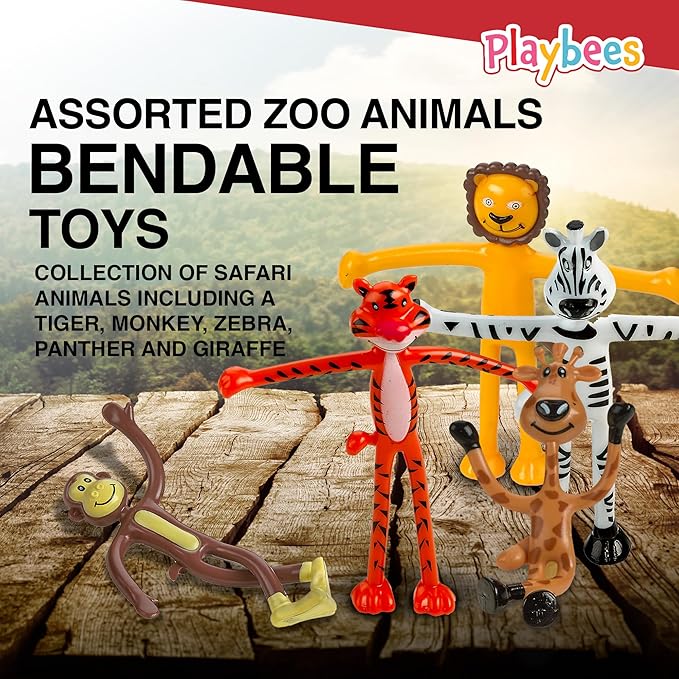 Bendable Zoo Animal Figures Toys - 12 Pack - Durable Plastic Jungle Animals Figures - Engaging & Bendable Rainforest Creature Toys - Educational Fun for Kids and Stress Relief Solution