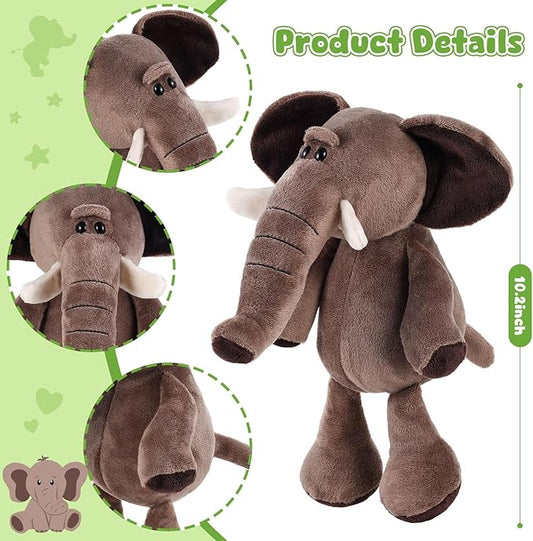 6 Pcs Safari Stuffed Animals Bulk Lion Elephant Monkey Tiger Toy Plush Zoo Animals Junble for Boy Girl Gift Animal Themed Parties Baby Shower Favor(Elephant)
