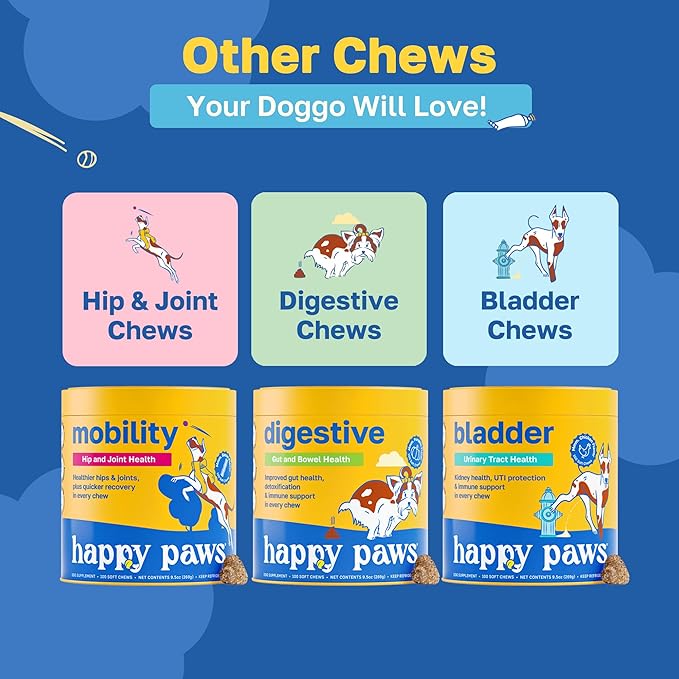 Happy Paws Dental Supplement, Dog Breath Freshener & Teeth Cleaning Treats, Oral Care Support for All Breeds, Sizes & Ages, Natural Spearmint Flavor, Organic, Non GMO, 200 Soft Chews