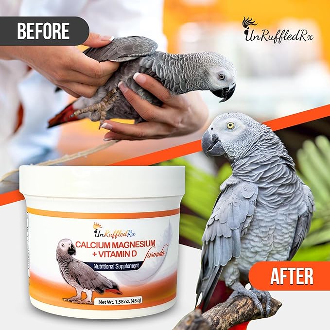 UnRuffledRx™ Bird Calcium Plus with Magnesium and D3, Dissolves Clear and Tasteless in Water, Supports Bone, Muscle, Feather and Egg Health, 45 Servings, Made in FDA-Registered USA Facility