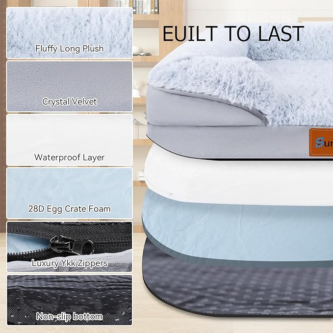Orthopedic Dog Bed with Memory Foam - Luxurious Plush Surface, Removable & Washable Cover, Non-Slip Bottom, Dog Sizes (Small)