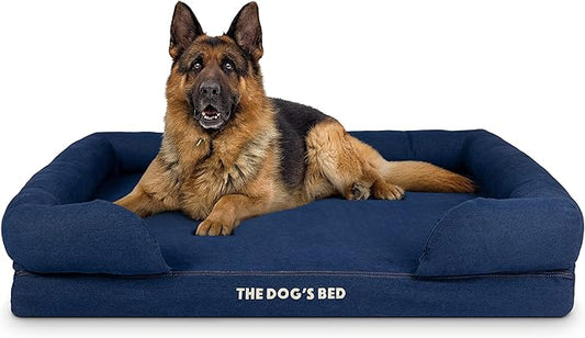 The Dog’s Bed, XL Blue Denim 43.5x34, Memory Foam, Pain Relief: Arthritis, Hip & Elbow Dysplasia, Post Surgery, Lameness, Supportive, Calming, Waterproof Washable Cover, Veterinary Approved