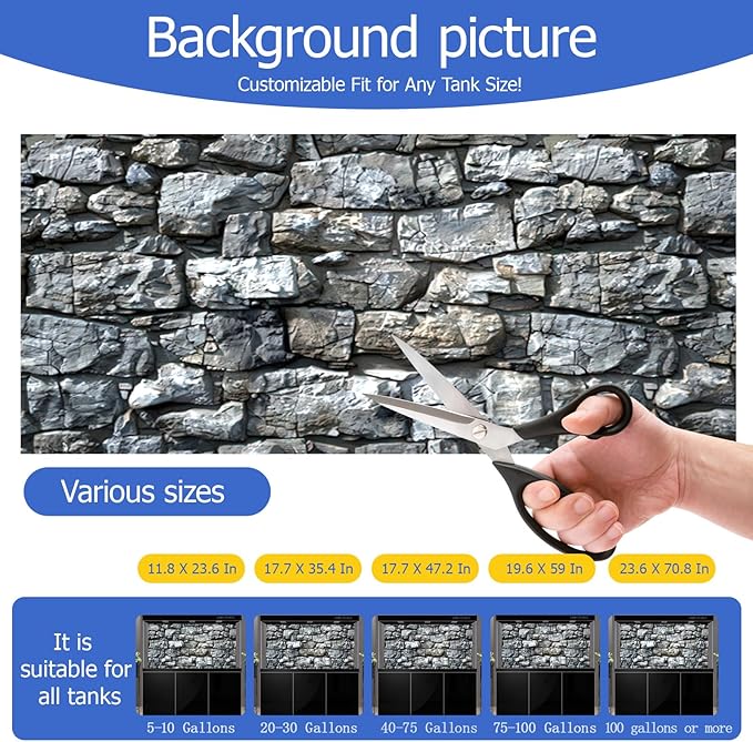 Aquarium Background & Fish Tank Background – Ultra HD Static Cling, Tape-Free, Realistic Rock Wall Design for Professional Aquarium Decorations 19.6 X 59 Inches