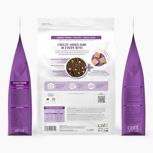 Catit Recipes Double Fusion Indoor Cat Food – Chicken Recipe, High-Protein, Freeze-Dried Raw Toppings, No by-Products, Minimally Processed, Balanced Nutrition for Indoor Cats, 10 lb
