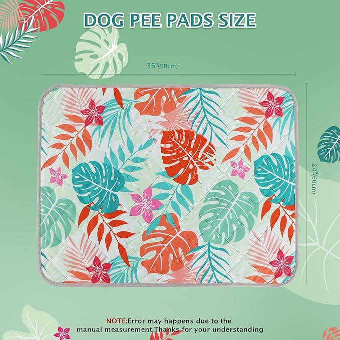 BVAGSS Washable Pee Pads for Dogs, 2 Pack Reusable Leakproof Puppy Wee Wee, Non-Slip Waterproof Pet Training, Super Absorbent Whelping XH081 (Green Palm Leaves, 36X24 Inch)