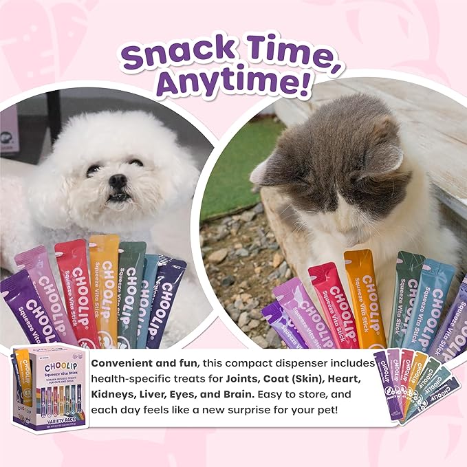 Squeeze Vita Stick Lickable Cat and Dog Treats – 49-Count Variety Pack with Multivitamins, Soft Squeezable Paste for All Life Stages, Supporting Overall Health
