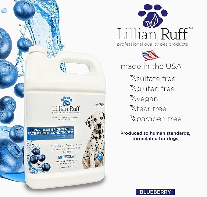 Lillian Ruff PRO Formula Berry Blue Brightening Dog Conditioner - Professional Whitening Conditioner, Hydrate Dry Skin, Soften, Detangle, Restore Shine - Provitamin B5, USA Made 128oz
