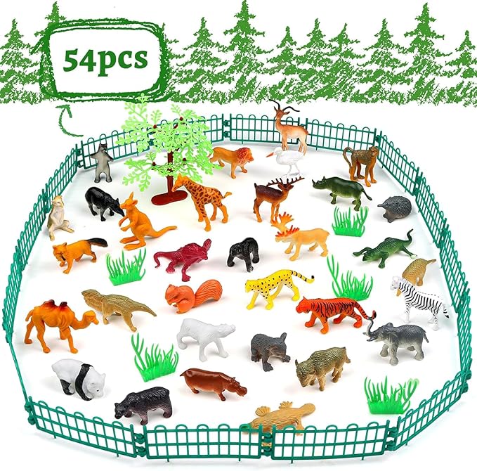 Animals Toys, 54PCS Wild Jungle Zoo Animal, Mini Animal Figures Set Gifts for Kids Boys Girls 8 Years Old