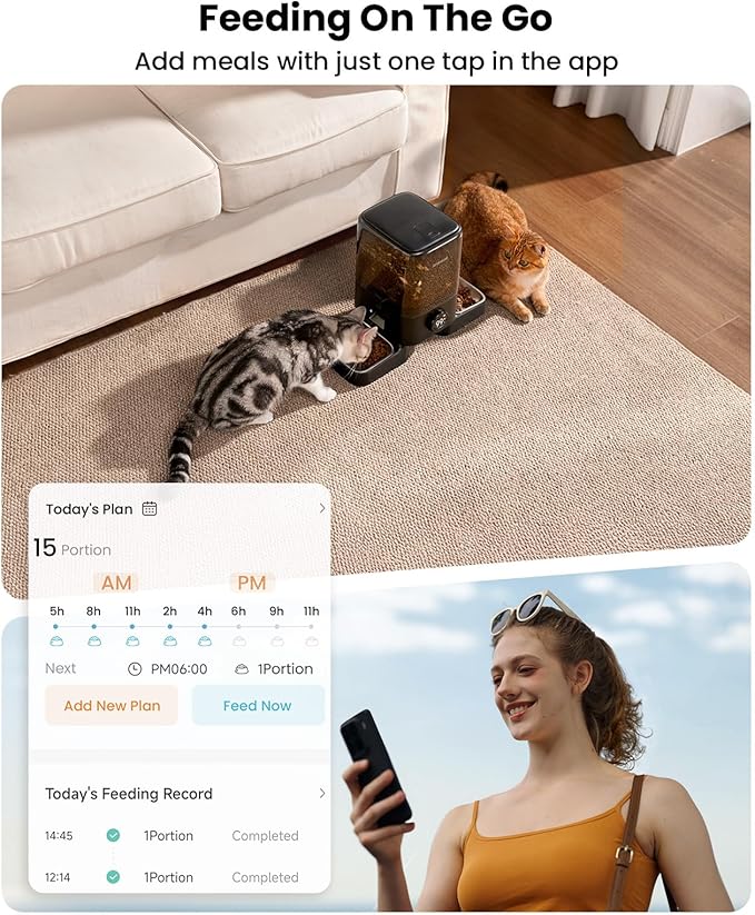 oneisall Wireless WiFi Automatic Cat Feeders 2 Cat, Rechargeable 100-Day Battery Operated Timed Cats Feeder, 20 Cups/5L Cats Food Dispenser Automatic for Large Kibble, Smart App Control.