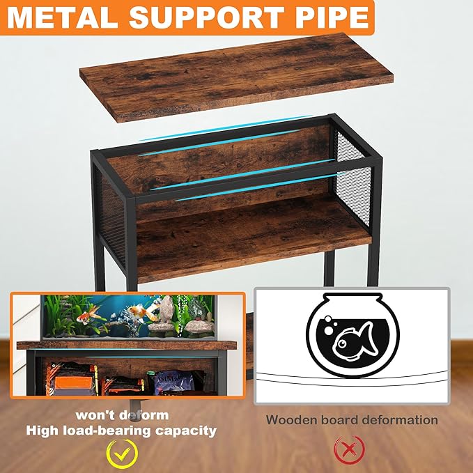 BSONE 20-29 Gallon Fish Tank Stand, Aquarium Stand Shelf, 0.71" Thickened Tabletop, 31" W x 17" D x 31" H, Rustic Brown