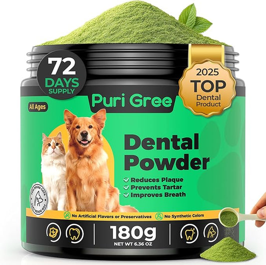 Dog Dental Powder, Dog Teeth Natural Cleaning Powder, Dogs Breath Freshener, Enzymes & Probiotic with Plaque and Tartar Off, Pets Tooth Cleaning 180g/6.36 oz