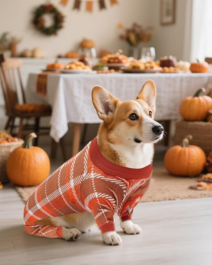 PET SHOW 4 Pack Small Dog Pajamas Holiday Dog Clothes for Medium Dogs Girl Boy Soft Stretchy PJs Plaid Jumpsuit Puppy Cats Fall Onesies Christmas Outfits with Sleeve Pets Dachshund Costume(L, Plaid)