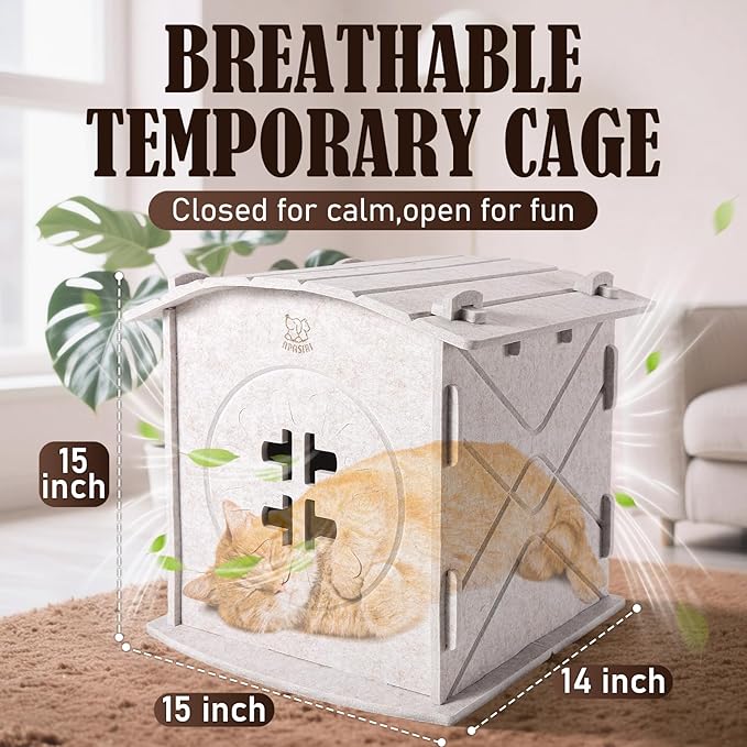 Apasiri Cat Houses for Indoor Cats: Felt Cat House Cave Cathouse, 15x14x15Inch Scratch-Resistant Bed Warm Insulated Covered, Hideaway Tent for Anxiety Relief Gift