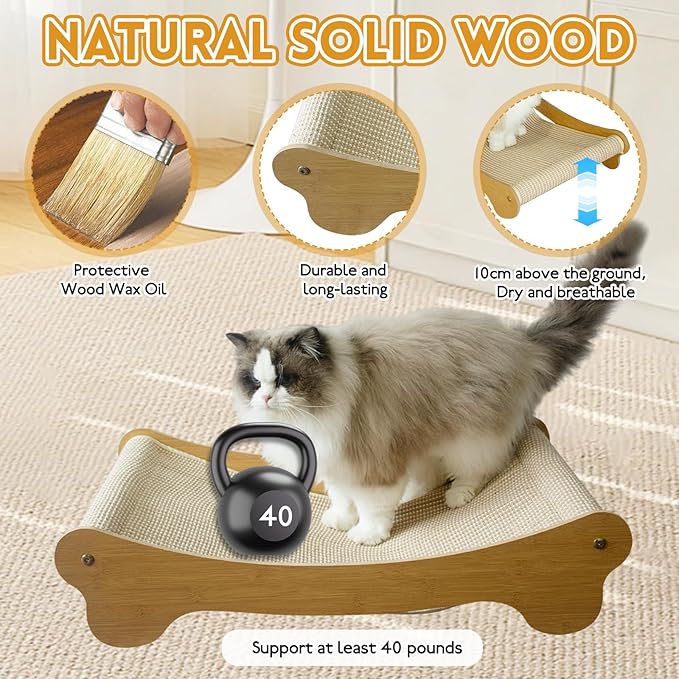 Cat Scratcher,Cat Scratchers for Indoor Cats Scratch Pad with Natural Sisal，Wooden Cat Furniture Cat Scratching Board（27.5"X16.3"X6.3"）