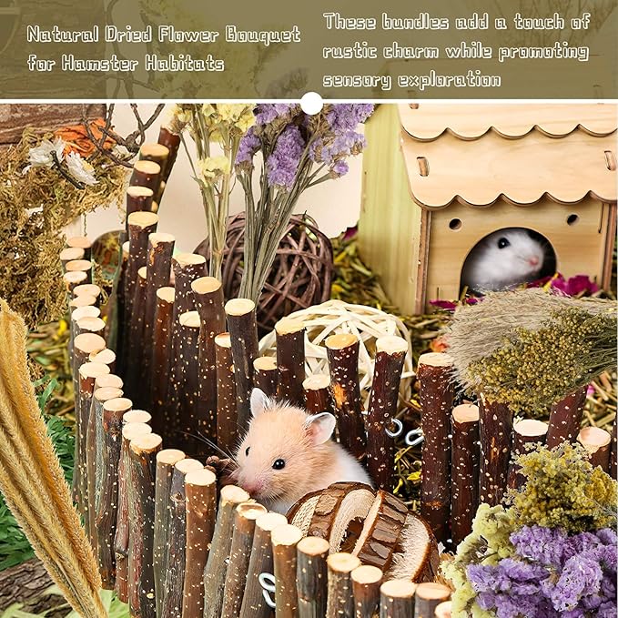 Sukh 47Pcs Natural Hamster Herb Bedding - Safe Cage Accessories & Hideout Enclosure and Habitat Decor for Syrian Dwarf Hamsters, Guinea Pigs, Gerbils and Small Pets