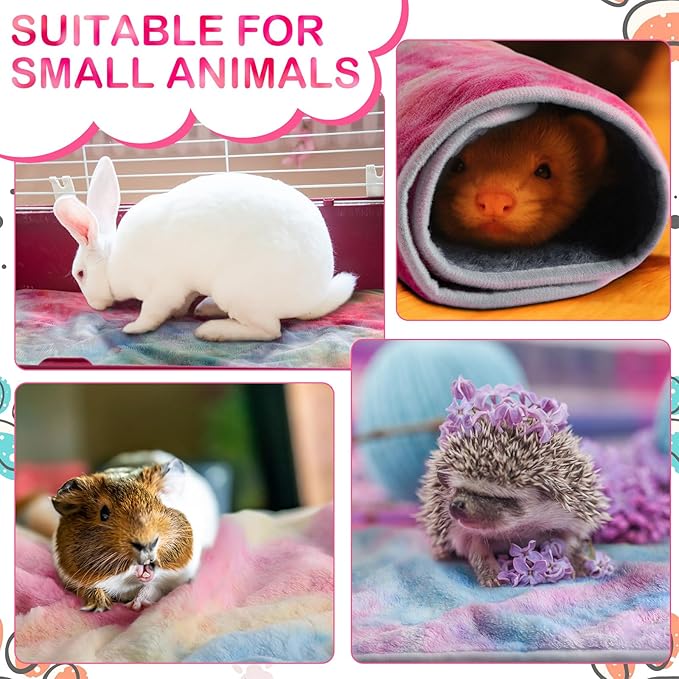 Tudomro 8 Pcs Guinea Pig Bedding Cage Liners Bulk Blankets Small Animal Flannel Throw Bedding Waterproof Absorbent Reusable Pet Pee Sleep Mat Pad Cover for Hamster Ferret(Tie Dye,12 x 12 Inch)