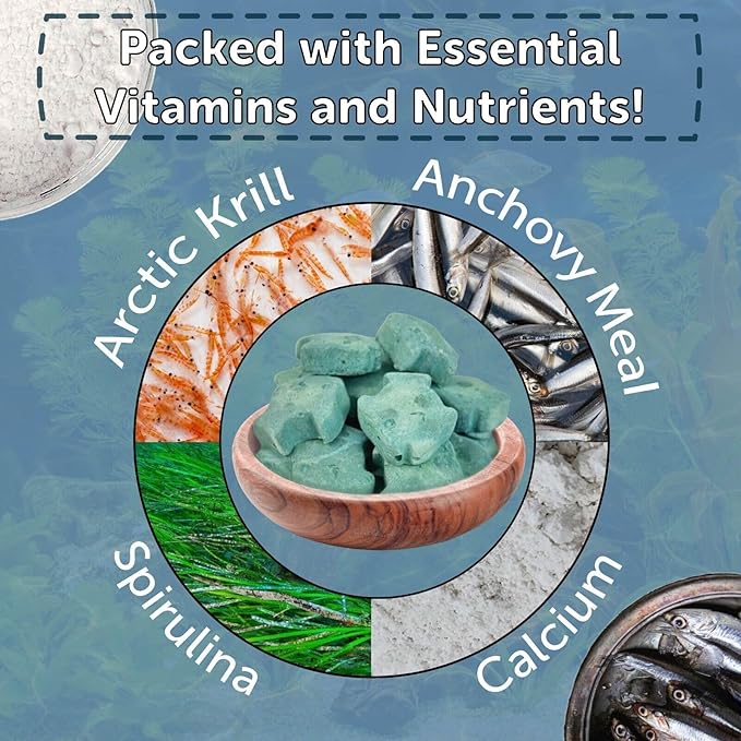 Aquatic Foods Inc. Spirulina Enriched Calcium Feeders for Shrimp, Snails, Crabs, Crayfish, Pleco, Catfish, All Tropical Fish…110 Count Med Jar