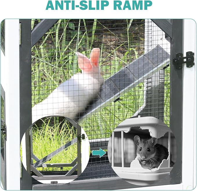 Rabbit Hutch Indoor for 2-4 Rabbits & Guinea Pigs，Bunny Cage with Slide-Out Plastic Trays，Wooden Small Animal Cage for Rabbits, Bunnies, and Guinea Pigs (Black)