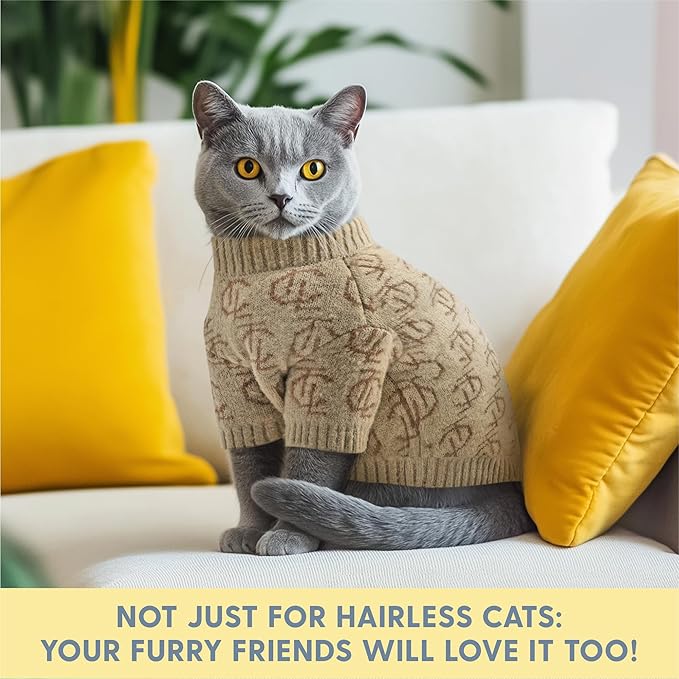 The Cat Ladies Monogram Cat Sweater - Comfortable and Stylish Kitty Sweaters for Cats Only - Warm Cat Apparel Supplies - Shirt Designed for Hairless Cats - Sphynx Cat Clothes - XL