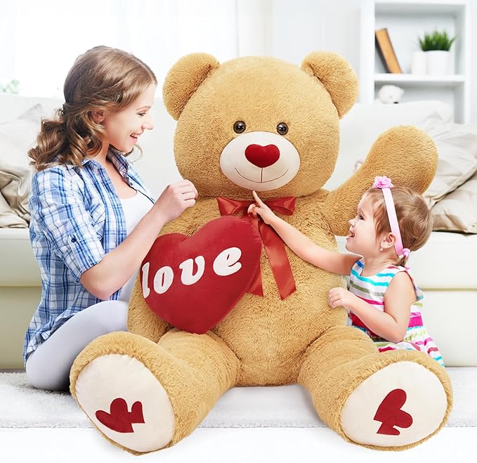 MorisMos Love Heart Giant Teddy Bear 5ft, I Love You Huge Bear Plush for Girlfriend, Jumbo 5 Foot Stuffed Animal Gifts for Boyfriend, Lover on Valentines, Anniversary, Birthday