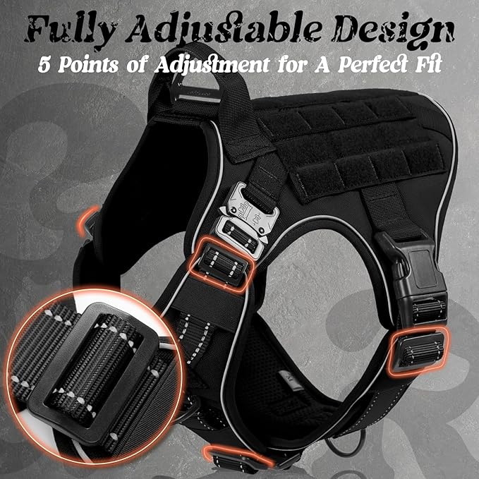 rabbitgoo Upgraded Tactical Dog Harness for Large Dogs, Reflective Heavy Duty Pet Harness with Handle, No-Pull Service Vest Large Breed, Adjustable Military Vest for Training Hunting Walking, Black, L