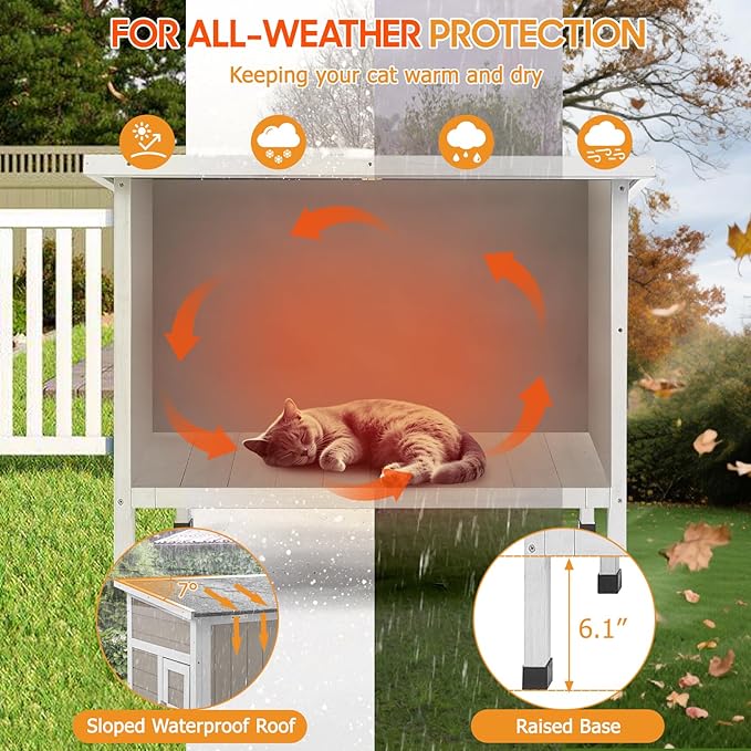 Insulated Cat House Outdoor Weatherproof Feral Cat Shelter for Winter, All-Round Foam Insulation Wooden Pet House for Outdoor Cat with Raised Base, Openable Roof (30.7"L x 21.7"W x 25.6"H)