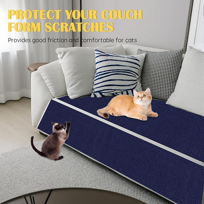 Self-Adhesive Cat Scratch Mat Trimmable Cat Scratching Post Carpet 79in Durable Carpet Mat Pad Replacement for Cat Tree Shelves Post Couch, Furniture, Walls & Doors DIY Cat Climbing Mat(Dark Blue)
