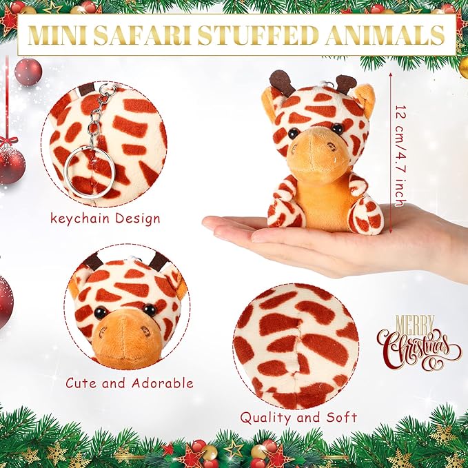 20 Pcs Mini Jungle Stuffed Animals Bulk Safari Stuffed Animals 4.7 Inch Cute Small Jungle Animal Theme Toys Plush Toys Lion Tiger Elephant Giraffe for Safari Themed Party Favors Gifts, 10 Styles