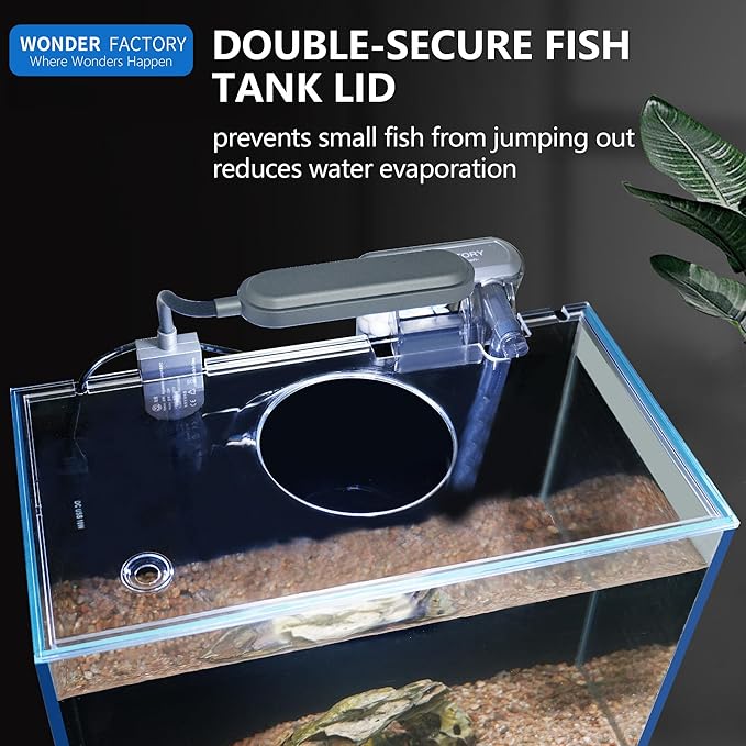 Small Aquarium Set Glass 2.6 Gallon Fish Tank, Starter Kit with Heater Self Cleaning System Efficiency Filter Bright Light Rocks Gravel Cleaning Tool, Leak-Proof Ultra-Clear Rimless Desktop Betta Tank
