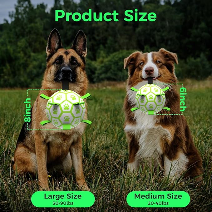 QDAN Premium Glow in The Dark Dog Toys, Dog Ball with Straps, Soccer Ball for Dogs, Outdoor Dog Toys, Pet Birthday Toys, Puppy Essentials for Medium to Large (8Inch)