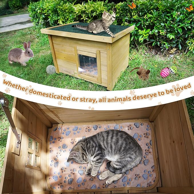 Outdoor Wooden Pet House, Weatherproof Winter Shelter for Dogs and Cats, Elevated Design with Window (Yellow, 22.56 * 17.71 * 16.73)