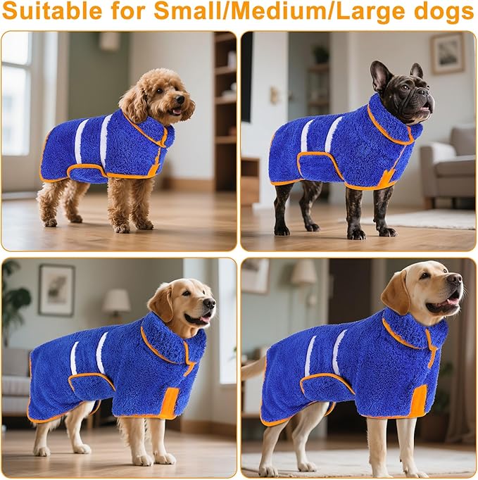 Bienbee Dog Bathrobe, Quick Drying Super Absorbent Dog Robes for After Bath, Warm Keeping Dogs Towel, Dogs Bath Supplies, Dark Blue XXL