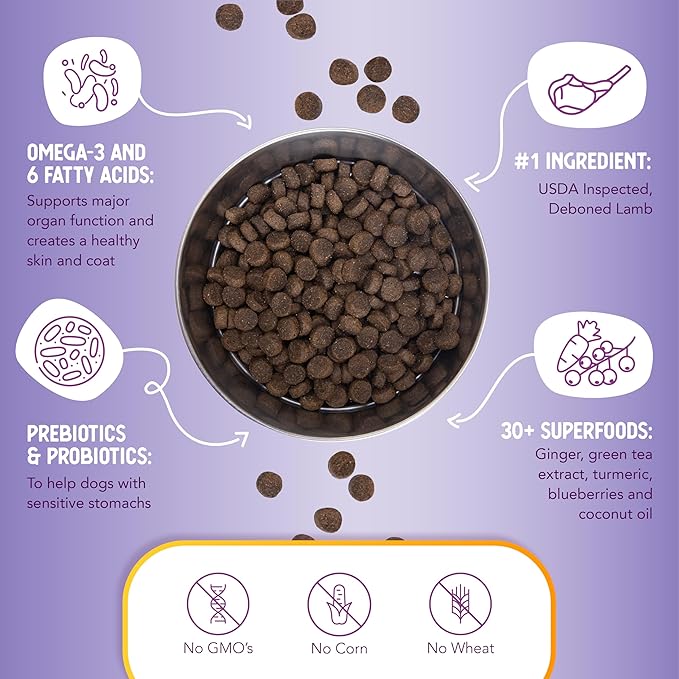 Health Extension Lamb & Brown Rice Dry Dog Food (1 lb / 0.45 kg) - Nutritious Free-Range Lamb Formula with Probiotics, Antioxidants & Omega 3 for Dogs with Sensitive Digestion