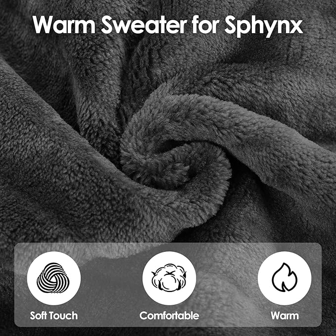 SUNFURA Sweaters for Cats, Hairless Sphynx Sweater Kitten Pullover with Sleeves, Warm and Soft Cat Pajamas Fleece Sweatshirt Jumpsuit, Turtleneck Clothes for Fall Winter, Grey M