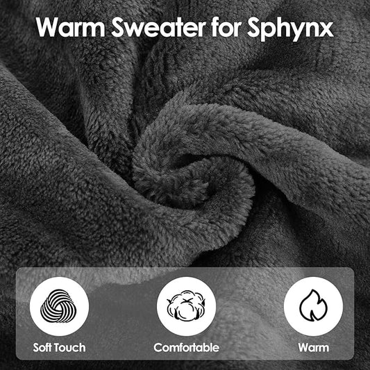 SUNFURA Sweaters for Cats, Hairless Sphynx Sweater Kitten Pullover with Sleeves, Warm and Soft Cat Pajamas Fleece Sweatshirt Jumpsuit, Turtleneck Clothes for Fall Winter, Grey M