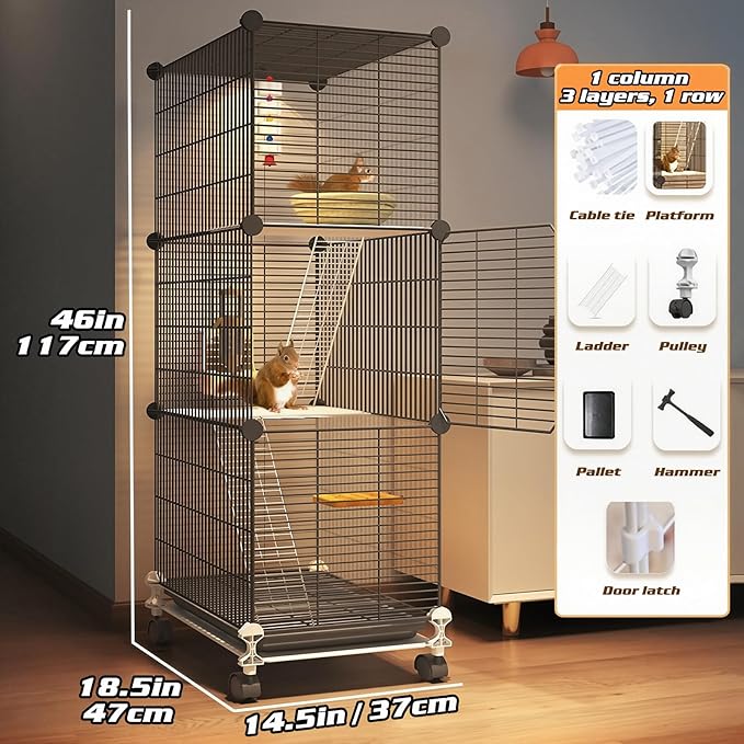C&C GuineaPig Cages Indoor on Wheels, Multi-Tier Small Animal Playpens House with Removable Tray, DIY Metal Wire Enclosure with Ramp for GuineaPigs, Ferrets, Rabbitss, PetRat, Indoor Use (B)