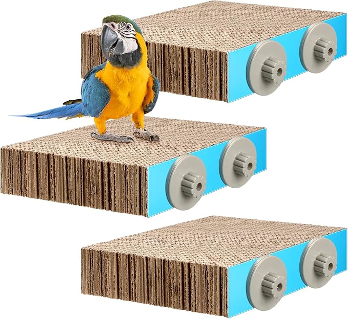 3 Pcs Bird Chew Toys Parrot Perch Cardboard Platform for Cage Bird Paw Grinding Stand Parrot Cage Playground Exercise Toys for Macaws Small Parakeets Budgies Conure Cockatiel(Medium)