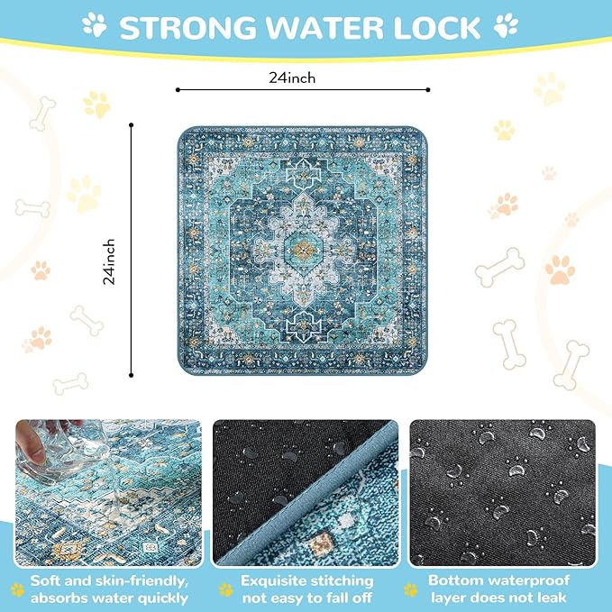 Lahome Super Absorbent & Leakproof Washable Dog Pee Pads - 2 Pack Value Set - Waterproof, Non-Slip Reusable Pads for Puppy Training, Crates & Whelping (24"x24", Blue)