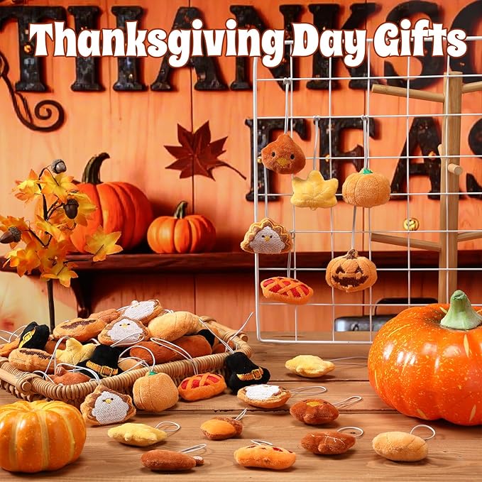 Libima 60 Pcs Thanksgiving Mini Stuffed Animals Fall Plush Keychain Set Autumn Plush Toys for Carnival Birthday Thanksgiving Day Decoration for Clothes