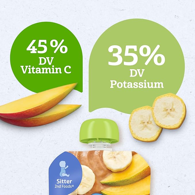 Gerber Stage 2 Baby Food, Organic Banana Mango Puree Pouch, 2 Servings of Fruit, No Added Sweetener, No Artificial Colors or Flavors, 12-Pack