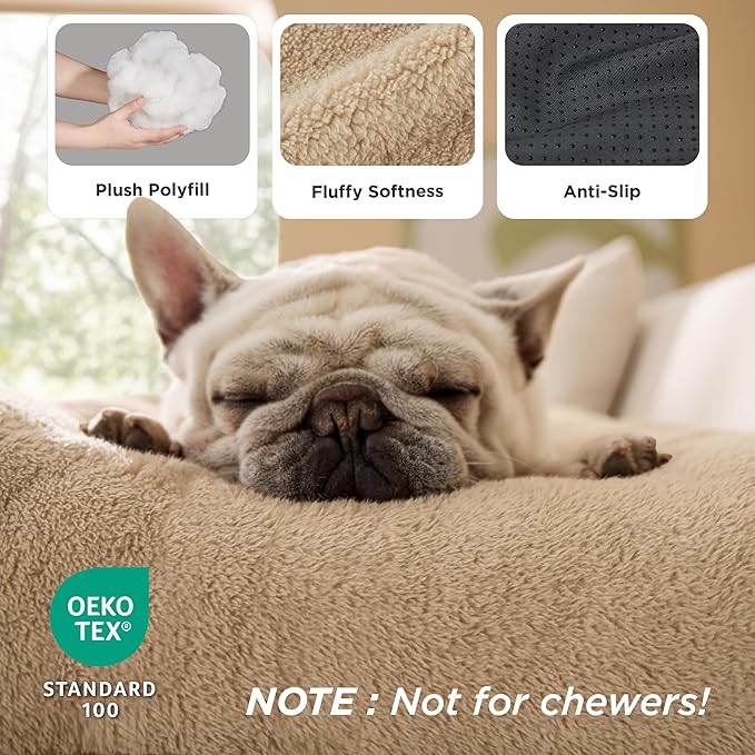 Bedsure Washable Dog Bed Medium Size Dog, Comfort Fluffy Plush Pillow Bed Crate Pad, Non-Slip and Machine Washable Kennel Pet Sleeping Mat, 29"x21", Brown